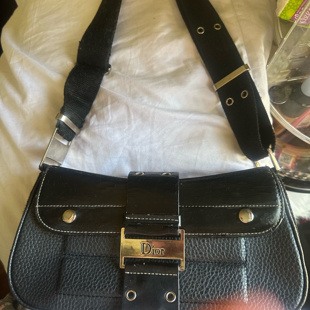 Dior Black Textured Leather Bag with Silver Accents